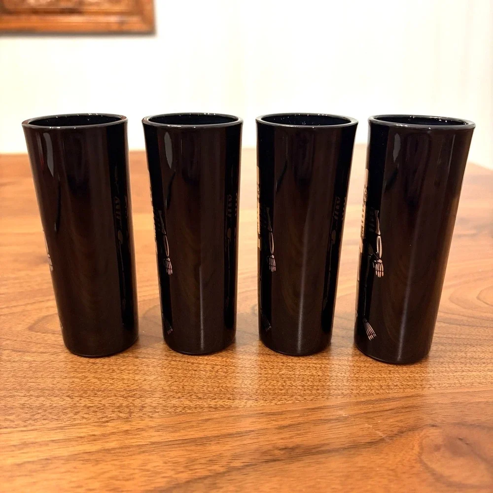 Set of 4 Gothic Skeleton Liquor Shot Glasses Shooters Halloween Summerween